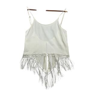 Winston White Fringe Cropped Open Back Tank Top Size Small